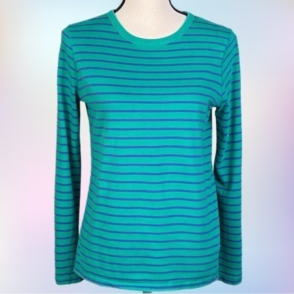 BODEN green with purple stripes long sleeve shirt in size Youth Girls 13/14. EUC